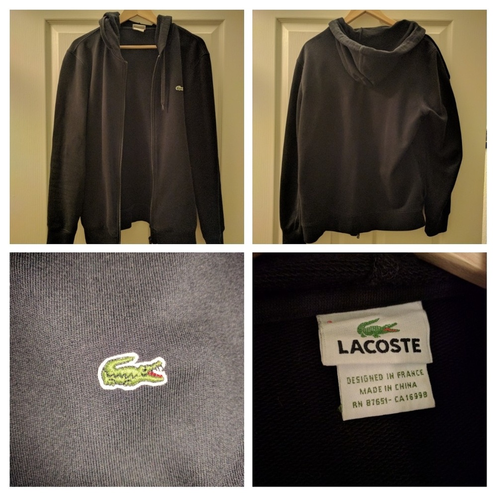 Men's Black Lacoste Full Zip Hoodie/Jacket. Size S