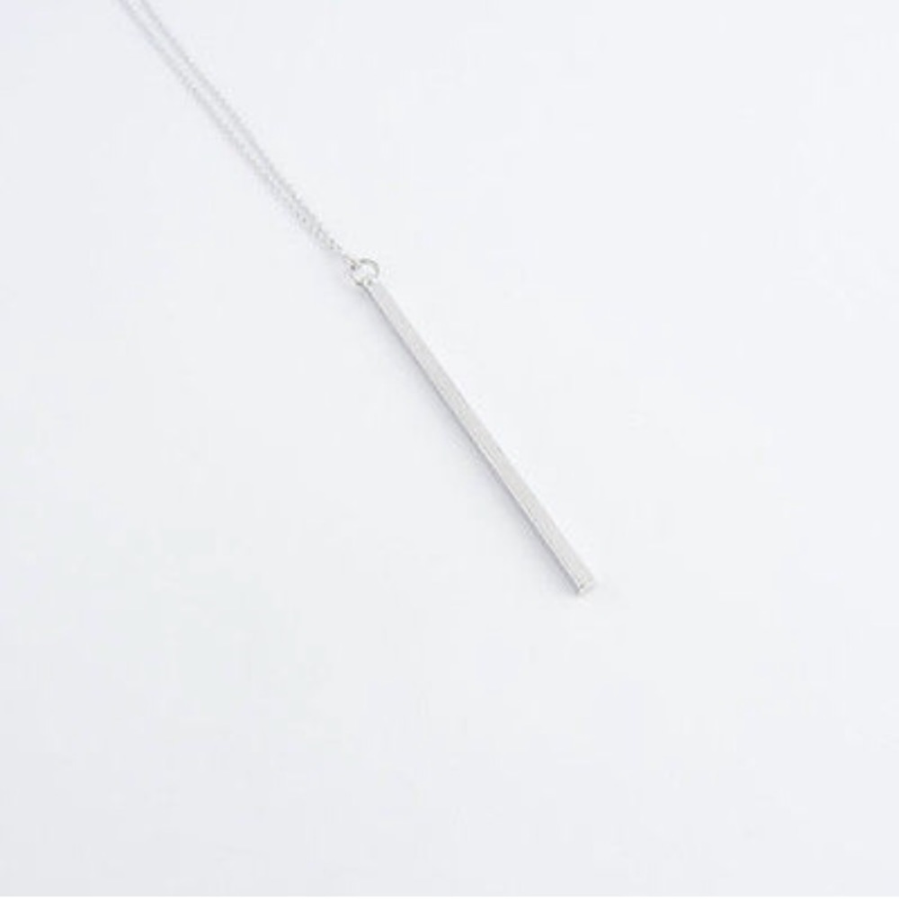 π Long Silver Bar Necklace - Picture 2 of 3