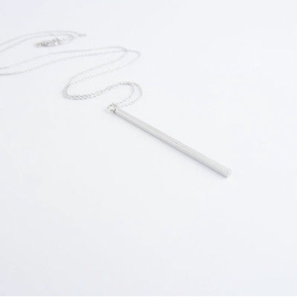 π Long Silver Bar Necklace - Picture 3 of 3