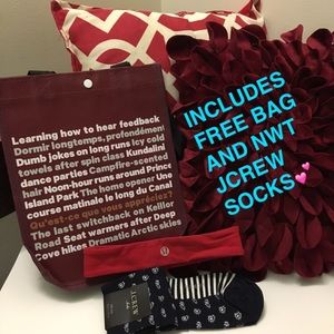 Lululemon headband + bag, jcrew socks