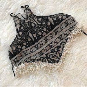 Foreign Exchange Halter Crop Fringe Top