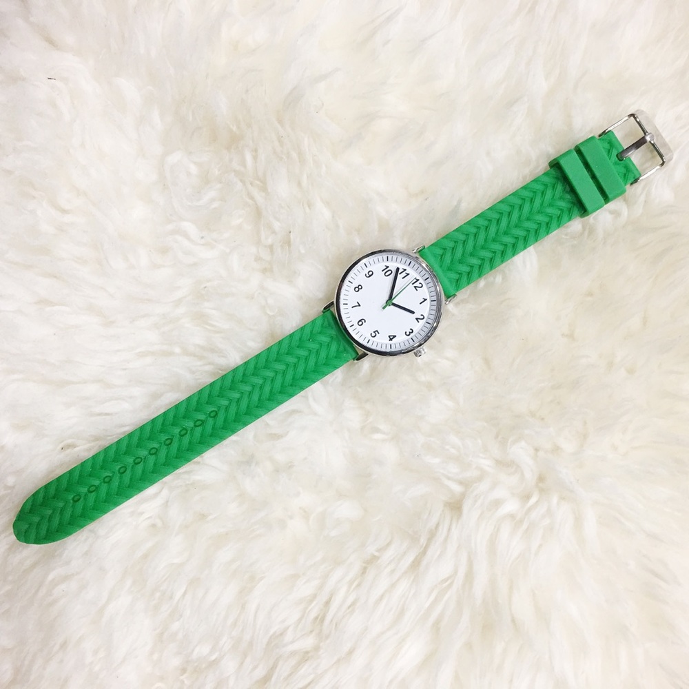 Green watch with braid textured jelly band!