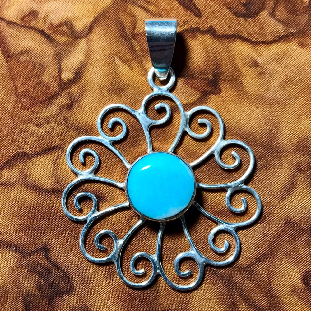 Sterling Silver and Larimar Swirl Wire Pendant 925
