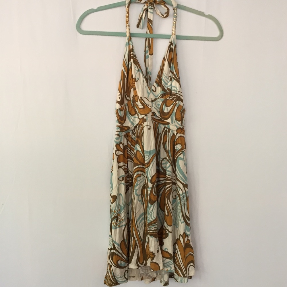 Multi colored halter dress Size XS gold accents