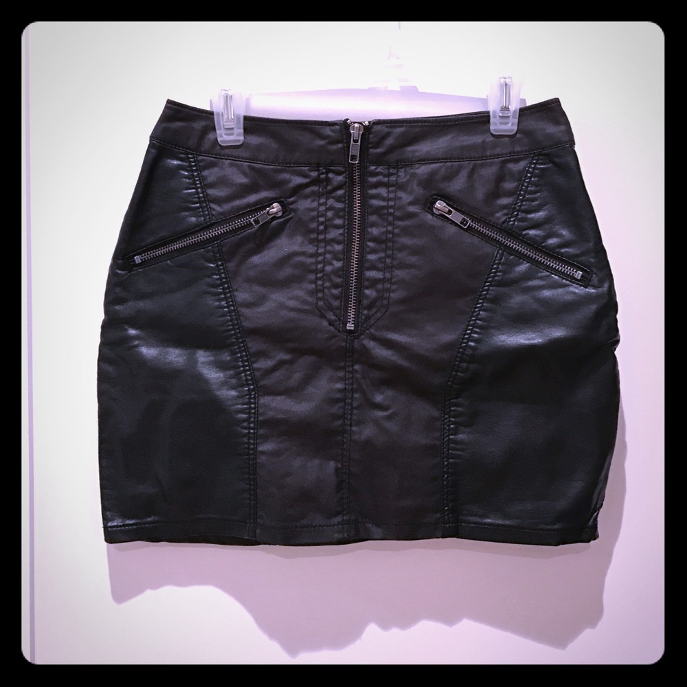 Faux Black Leather Skirt