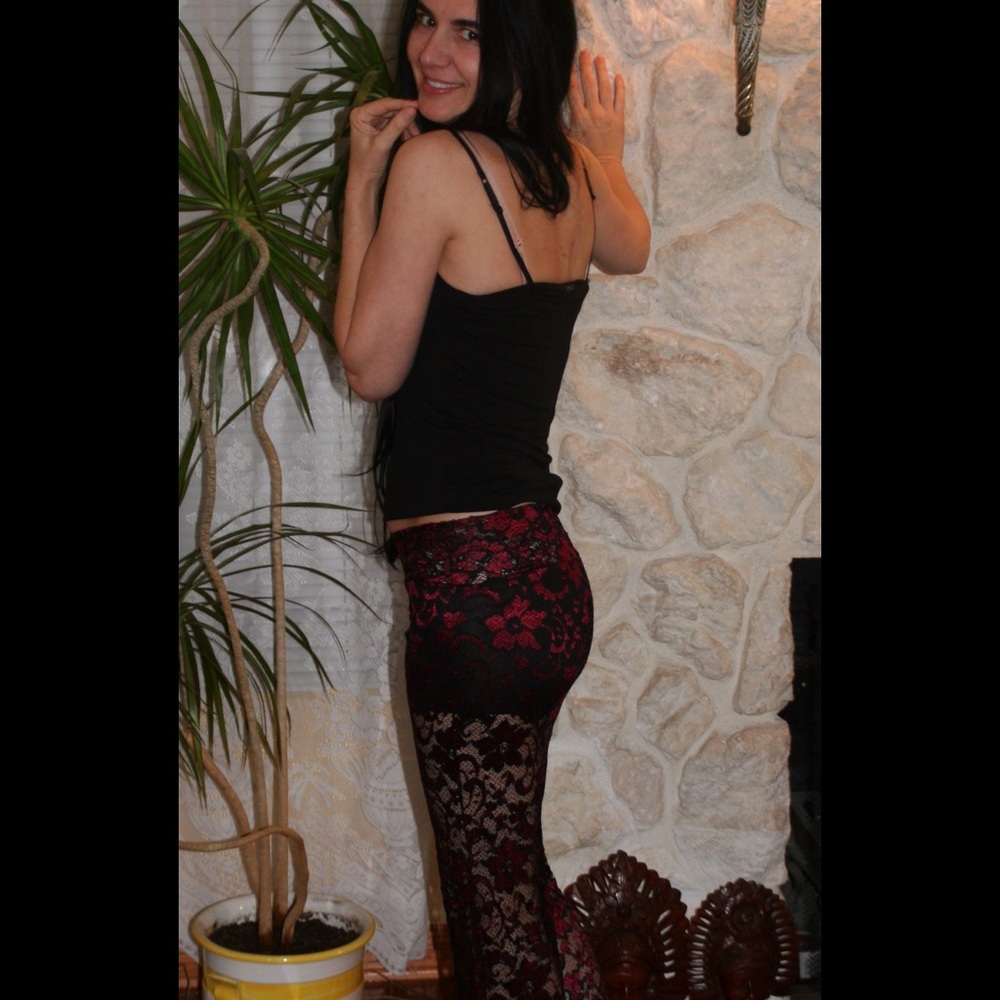 Black and wine lace pants, sheer, shorts - Picture 3 of 4
