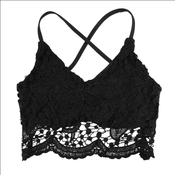 Crop Top Deep V Neck Halter Crochet Lace Top - Picture 2 of 5
