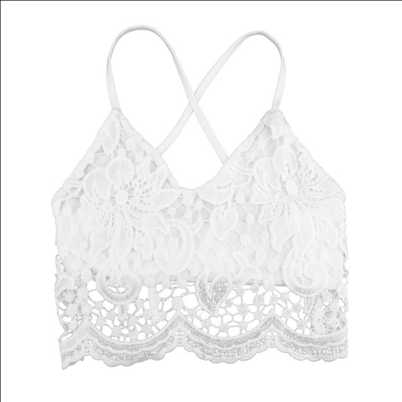 Crop Top Deep V Neck Halter Crochet Lace Top - Picture 3 of 5
