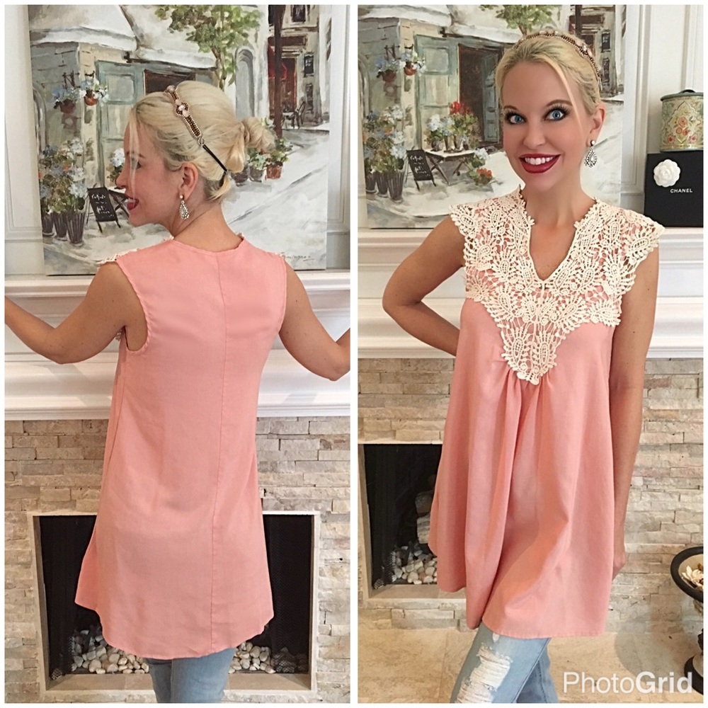 🎉crochet detail peach sleeveless dress! Last ONE - Picture 2 of 2