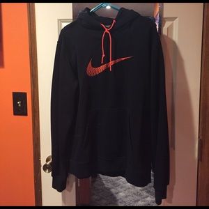 Nike men's XL black hoodie, orange logo.