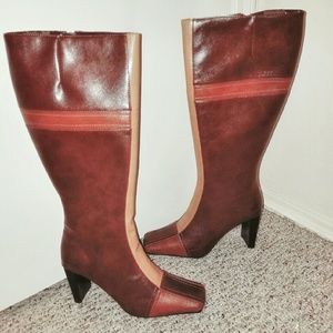 NWOT Vintage Leather Colorblock Heel Boots