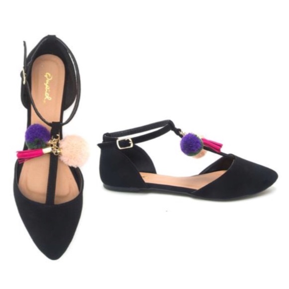 1 LEFT! NWT. Pom Pom Black flat - Picture 4 of 8