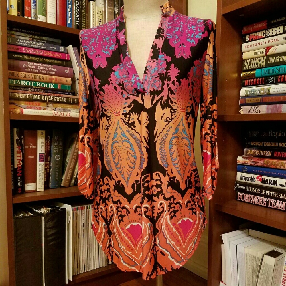 Painted Sunset split neck tunic NWT