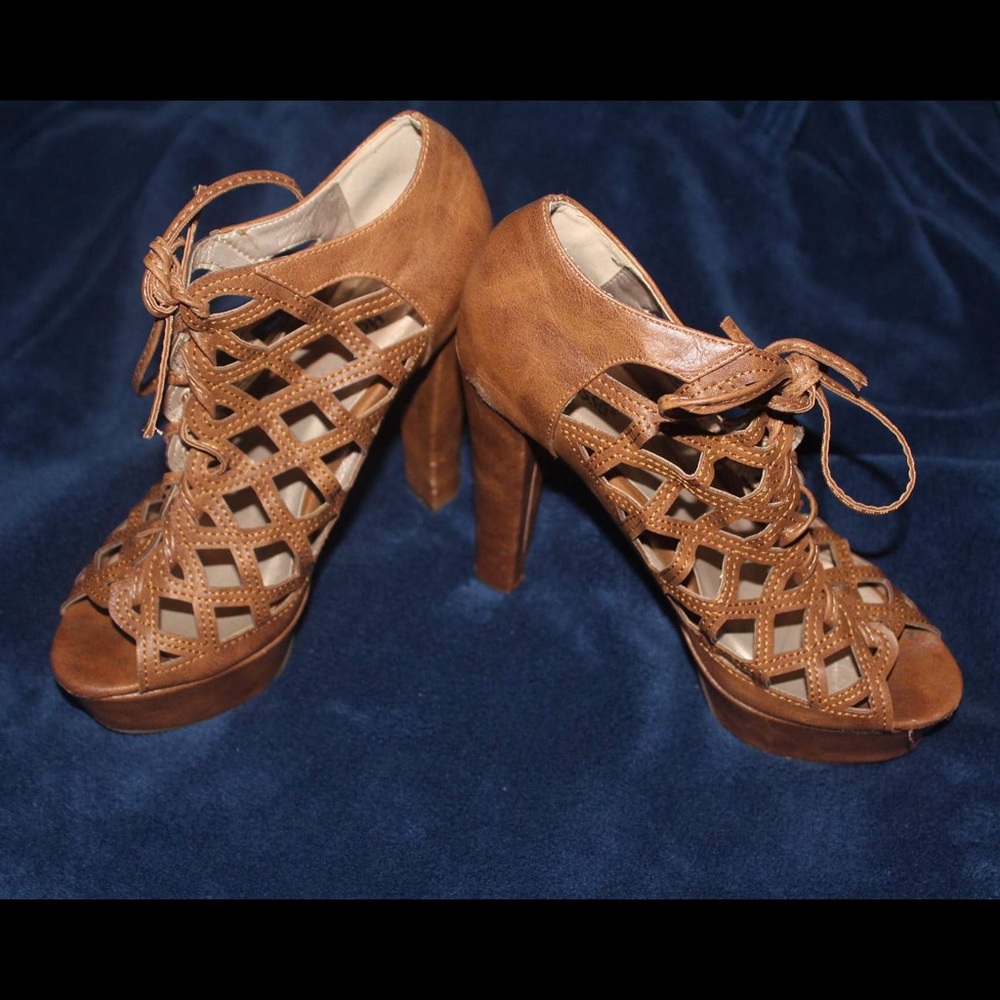 Brown lace up heels