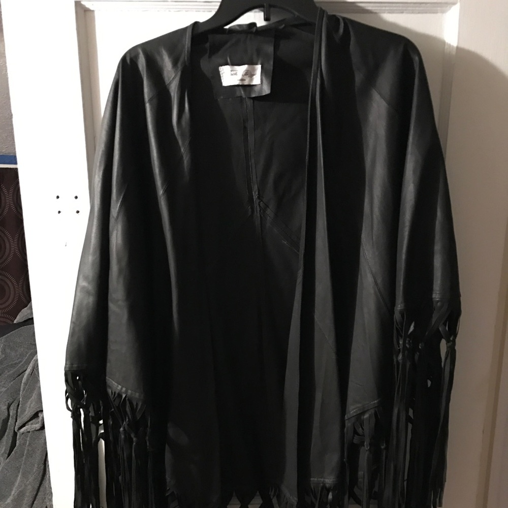 Black leather fringe Cape
