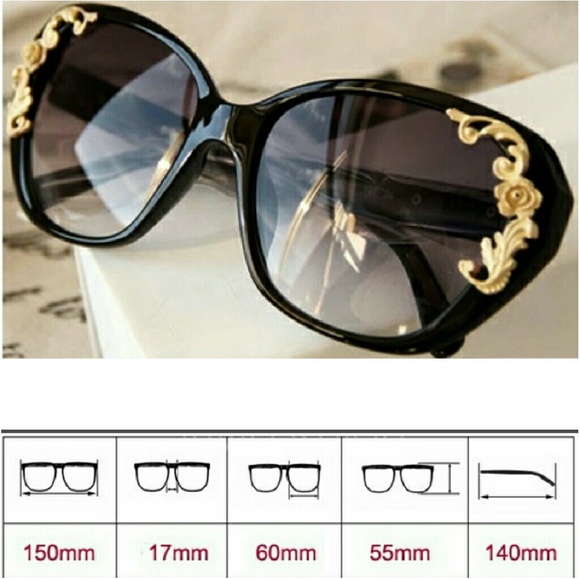 NWT Black Vintage Look Gold Rose Trim Sunglasses - Picture 3 of 3