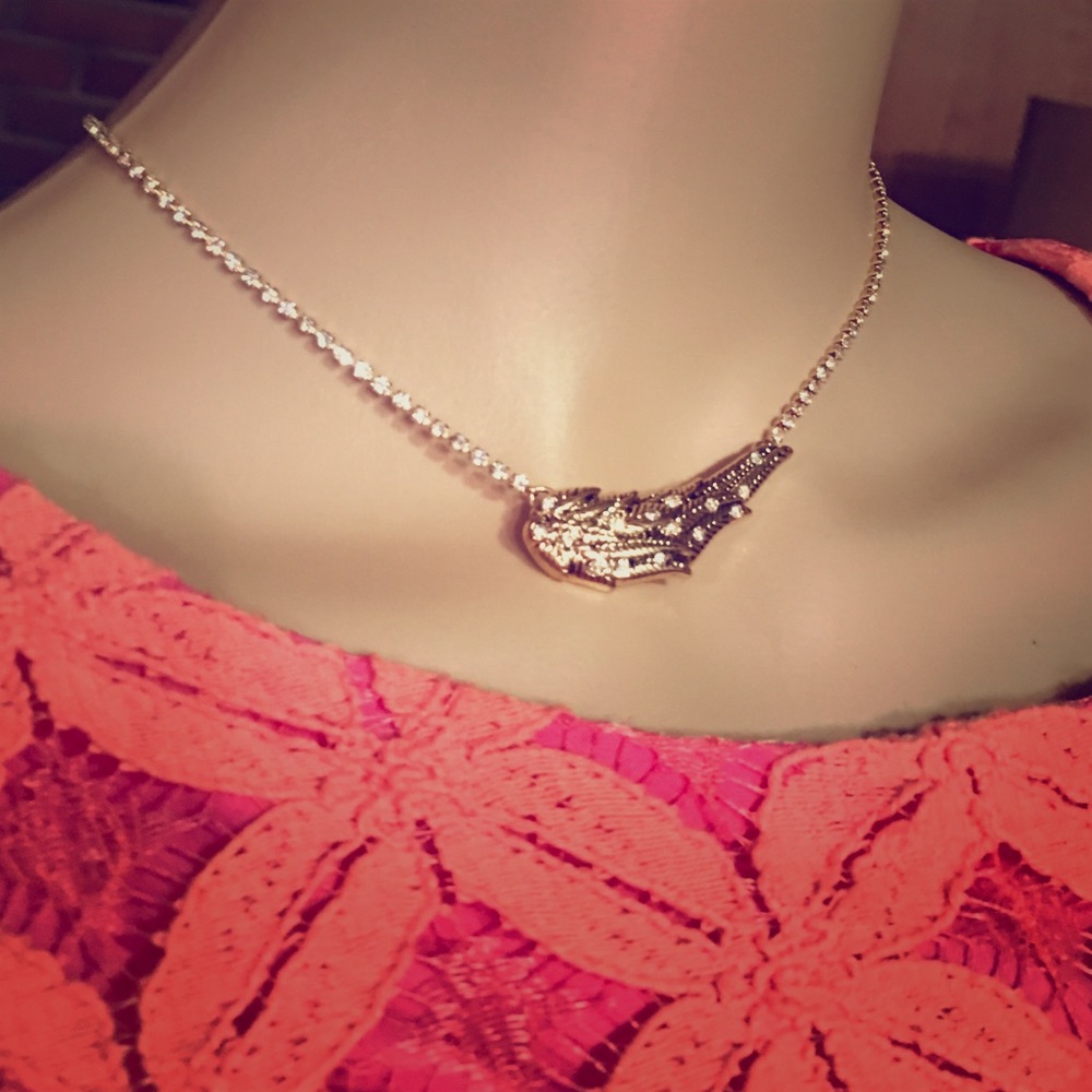 Betsey Johnson Angel Wing Crystal Necklace NWT