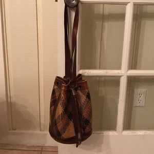 Vintage leather and woven straw purse