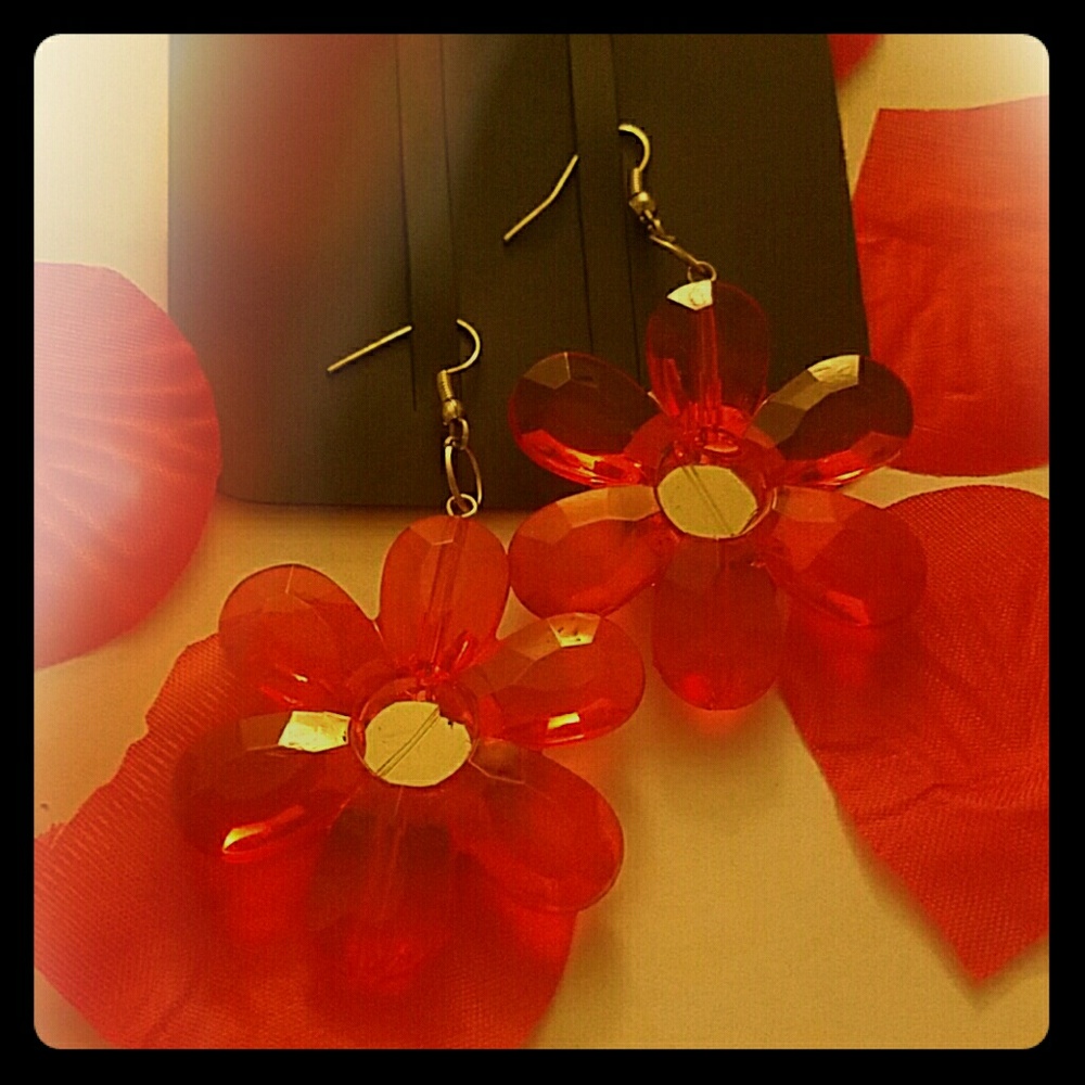 Red Mirrored Flower Earrings
