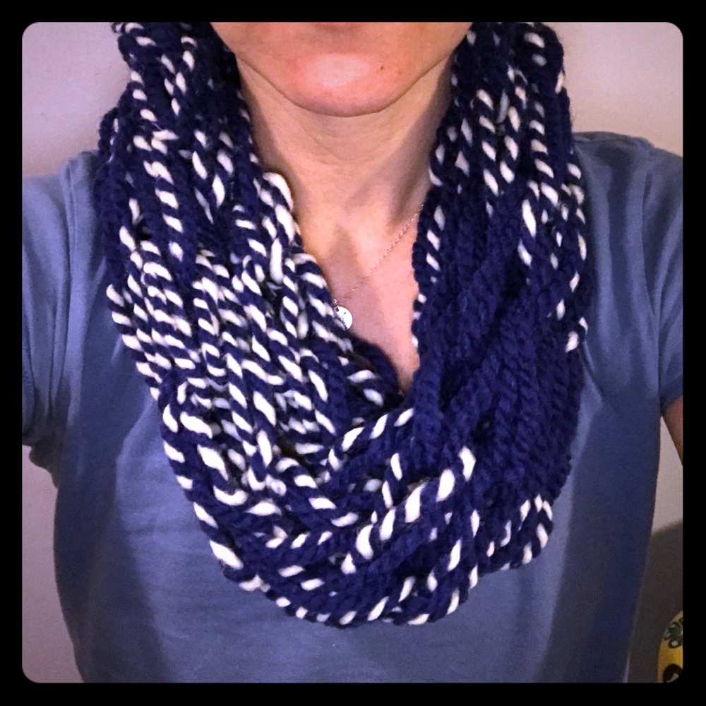 Homemade single-wrap arm-knit infinity scarf
