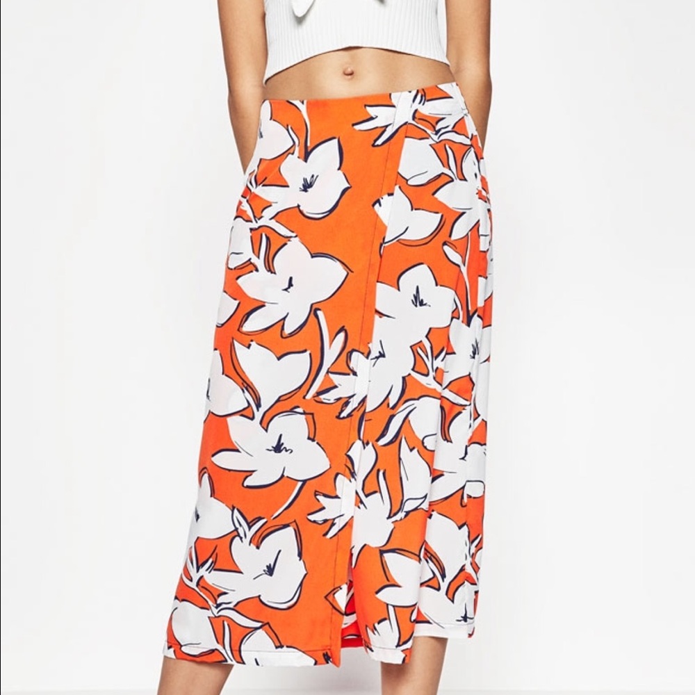Zara orange floral printed culottes/skort