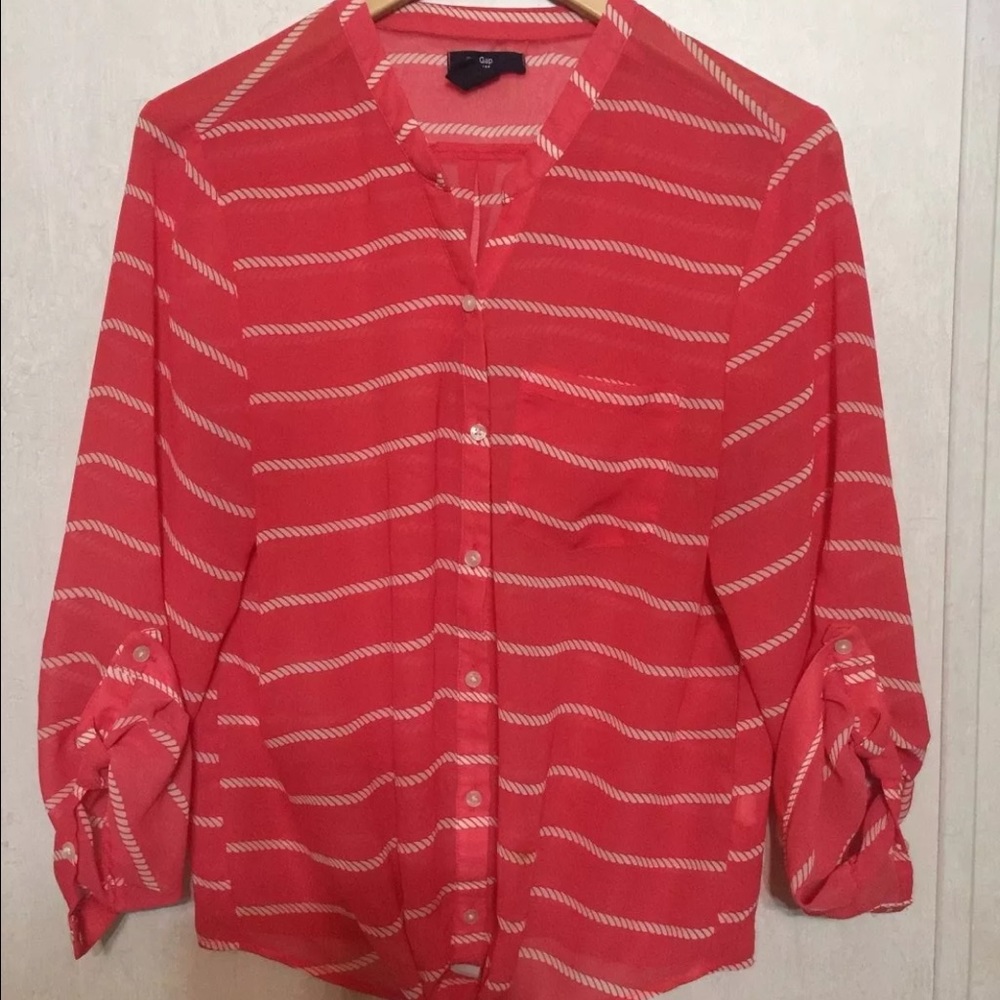 Gap tie front pink button up rope print top