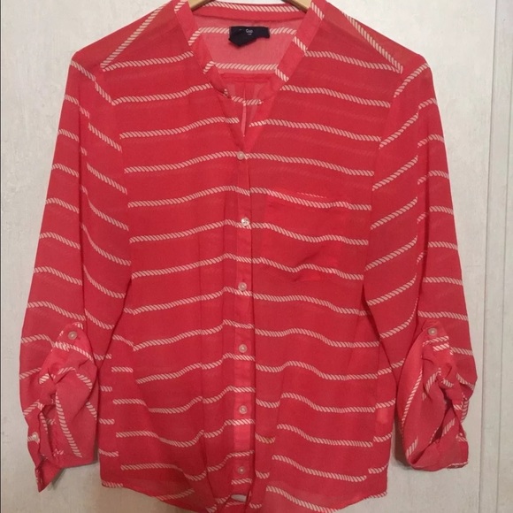 Gap tie front pink button up rope print top - Picture 1 of 4
