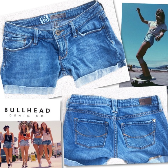 Bullhead Pants - BULLHEAD CUFFED DENIM BLUE JEAN SHORTS SZ 0