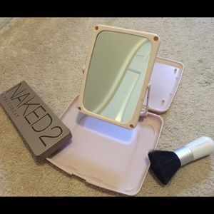 Blush pink travel makeup mirror