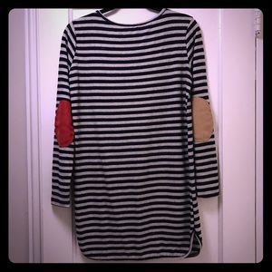 Cute Navy/Gray Striped Sweater with Elbow Patches!