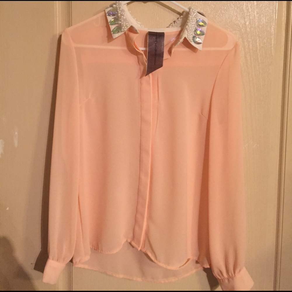 Moon collection sheer blouse embellished collar sm