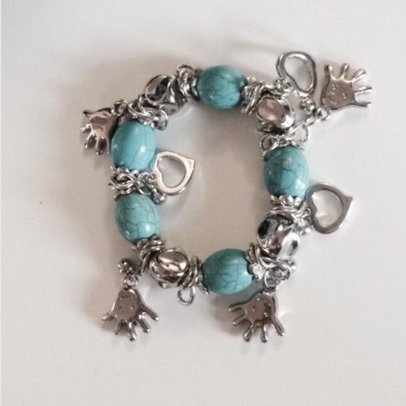 New Boutique T&J Turquoise Silver Charm Bracelet - Picture 2 of 4