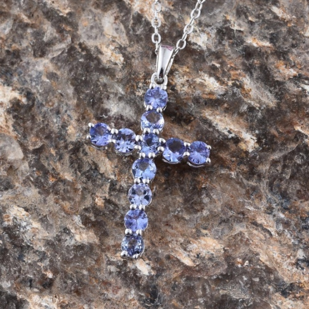 Tanzanite Platinum Over Sterling Cross Pendant