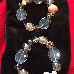 Shades of Blue and Golden Glass Bead Bracelet