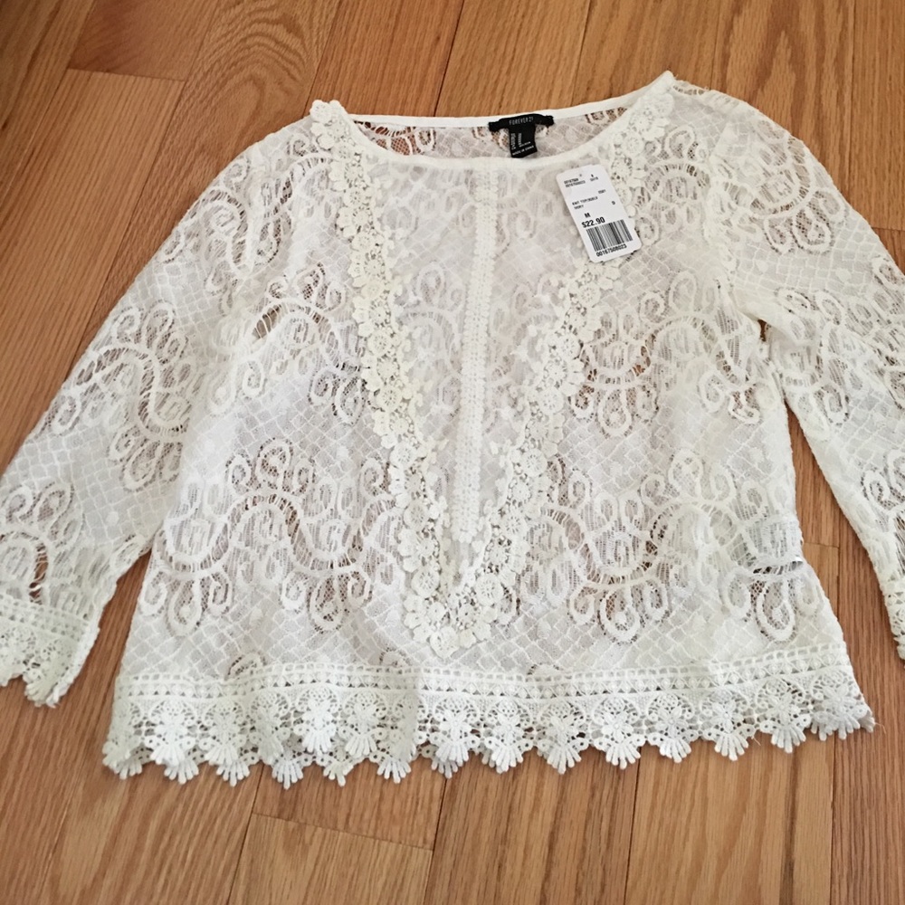BRAND NEW white lace Forever 21 top