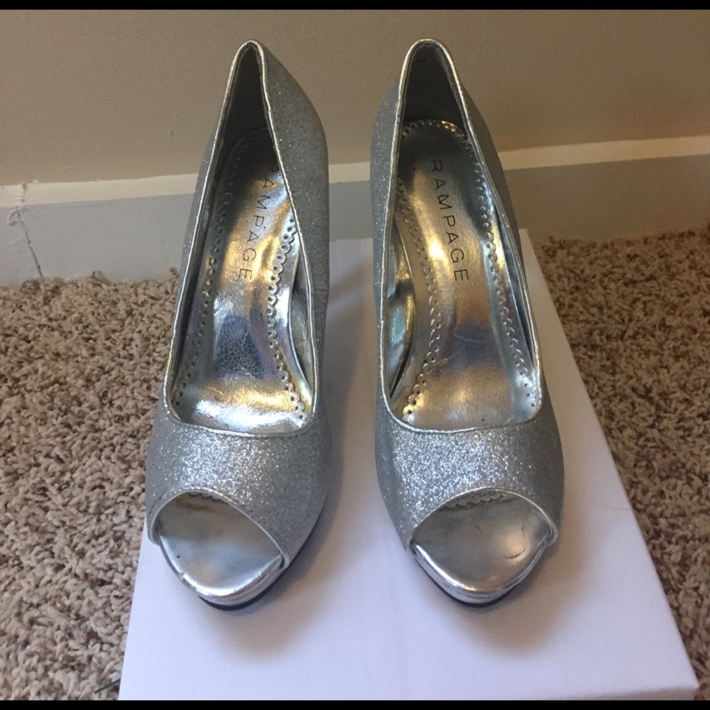 Silver peep toe heels