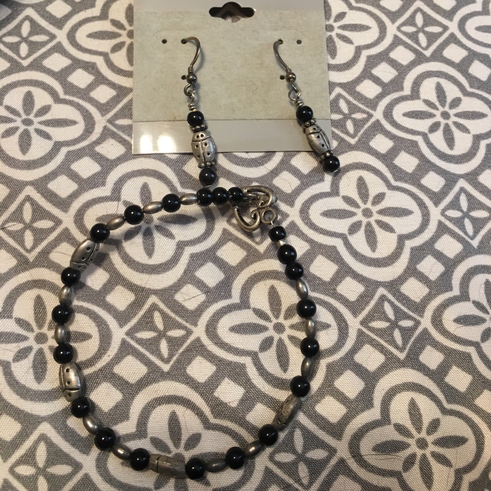 Lady bug earring and bracelet set