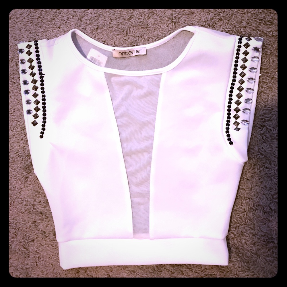 Arden B white embellished crop top
