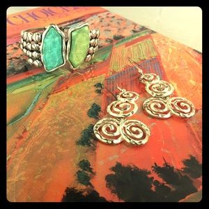 Silver cuff bracelet and earring set