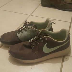 Green and teal blue Nike sneakers