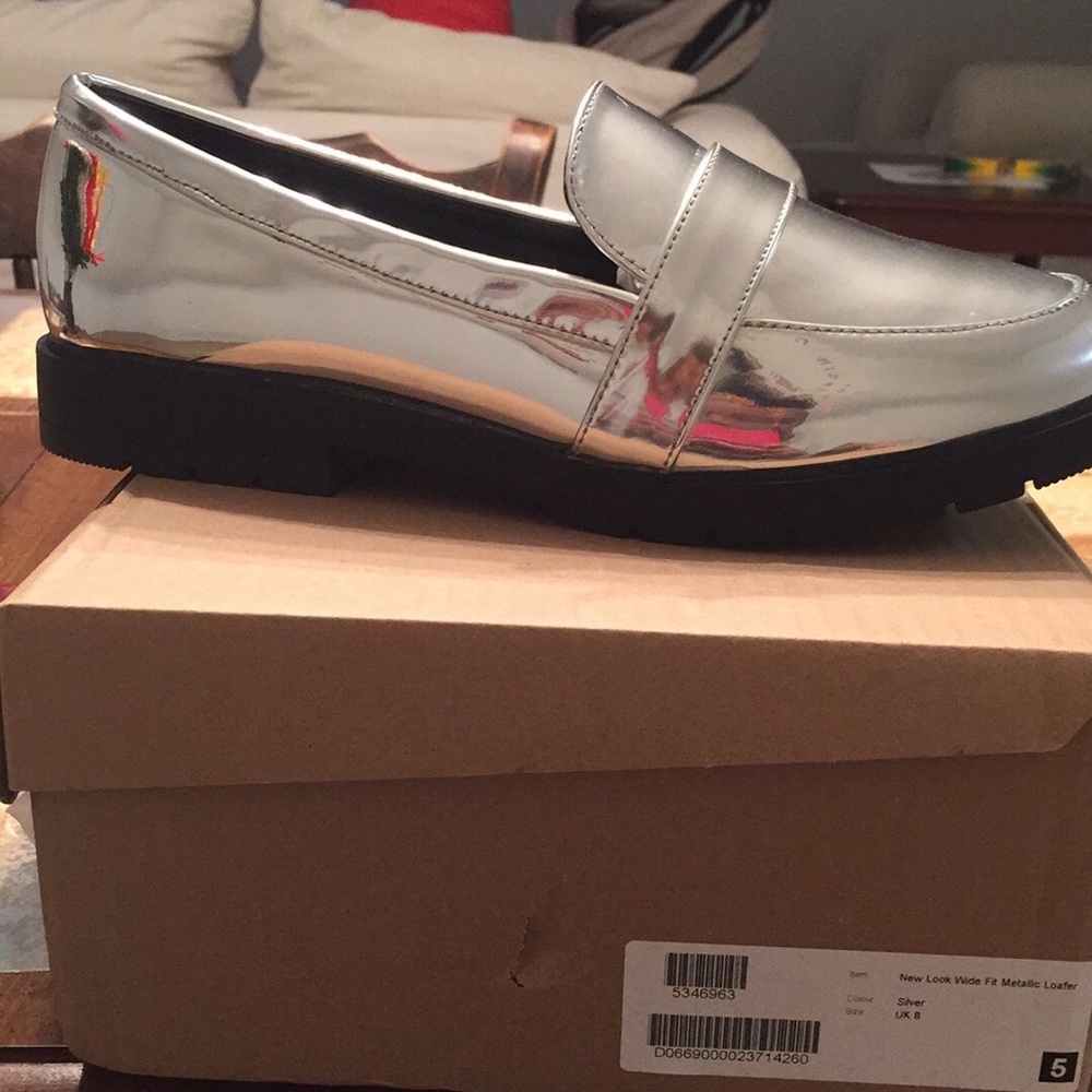 SIZE 10 WIDE FIT METALLIC LOAFERS (ASOS)