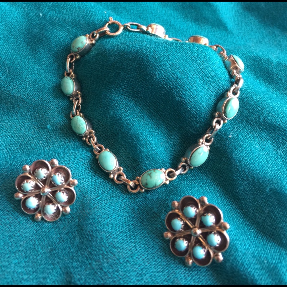 Silver & Turquoise bracelet and earrings