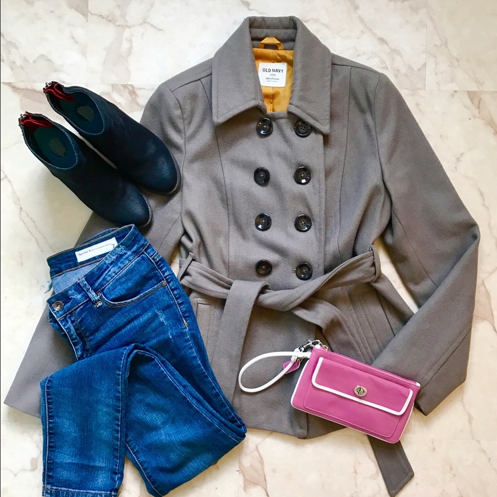 Taupe Wool Blend Double Breasted Peacoat Old Navy