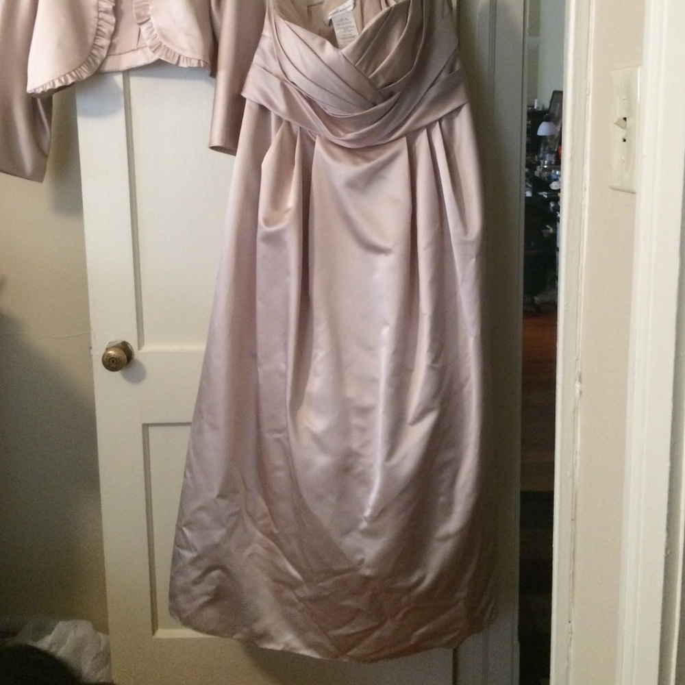 Davids Bridal plus size champagne bridesmaid dress