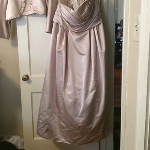 Davids Bridal plus size champagne bridesmaid dress