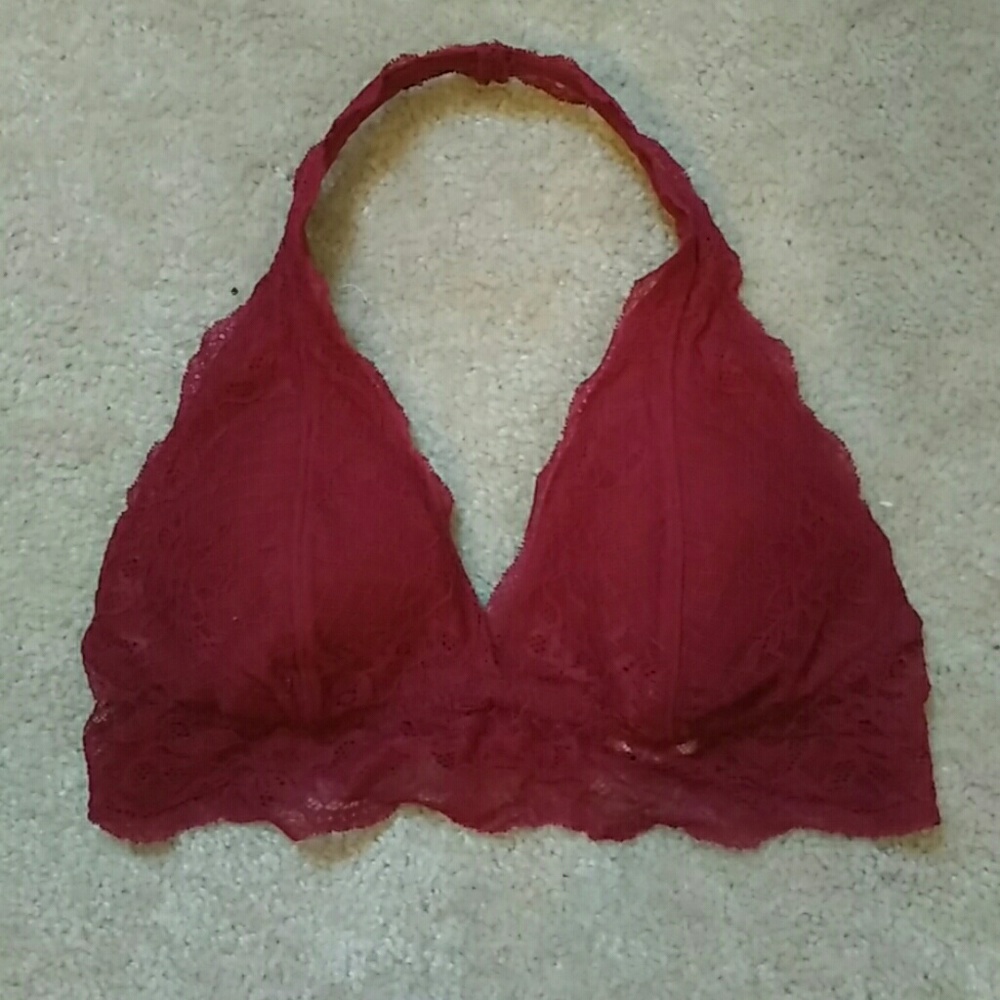 Deep Red Lace Halter Bralette