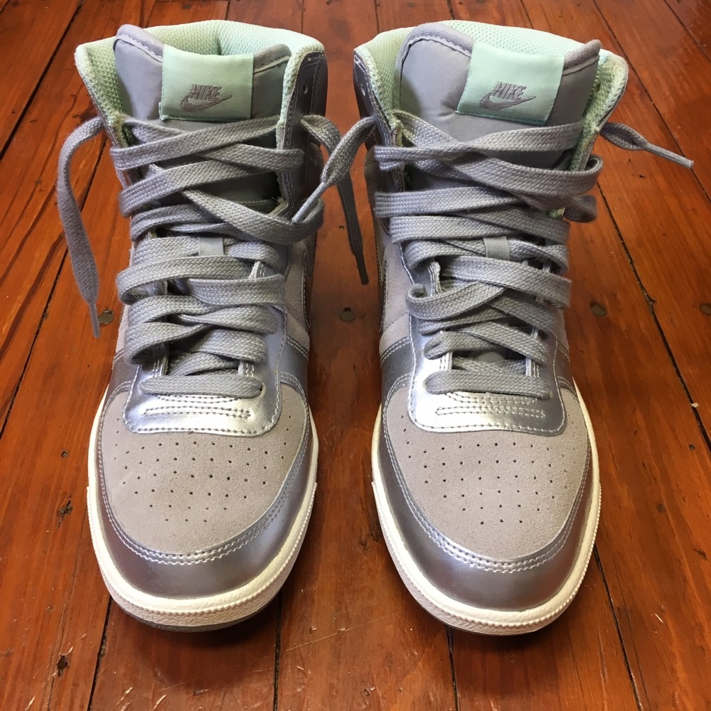 Nike Women's Baby Blue and Silver High Tops