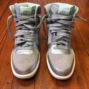 Nike Women's Baby Blue and Silver High Tops