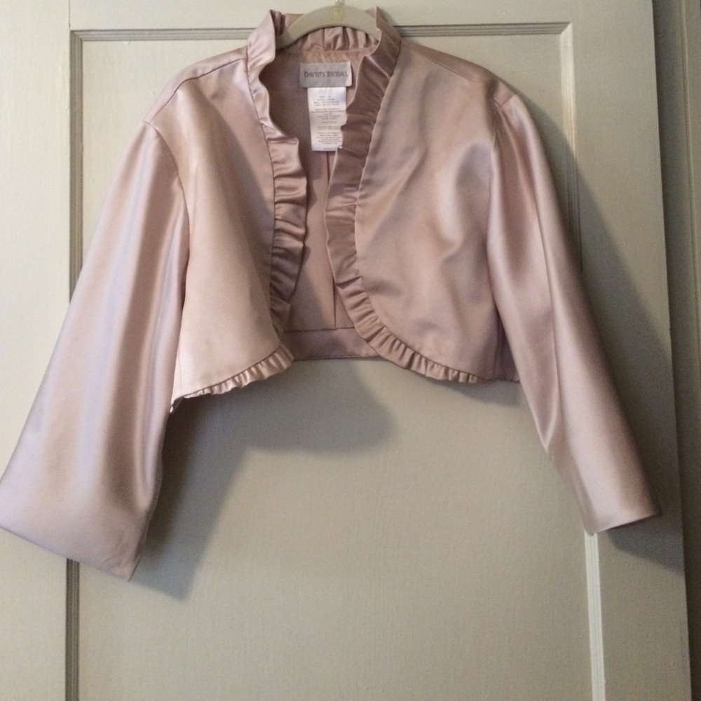 Davids Bridal champagne satin ruffled bolero