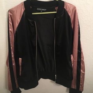 Pastel pink and black bomber jacket